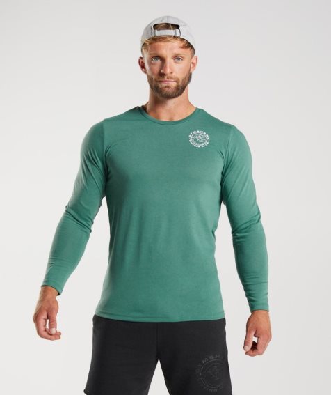 Men's Gymshark Legacy Long Sleeve T-Shirts Green | NZ 4EAVLT